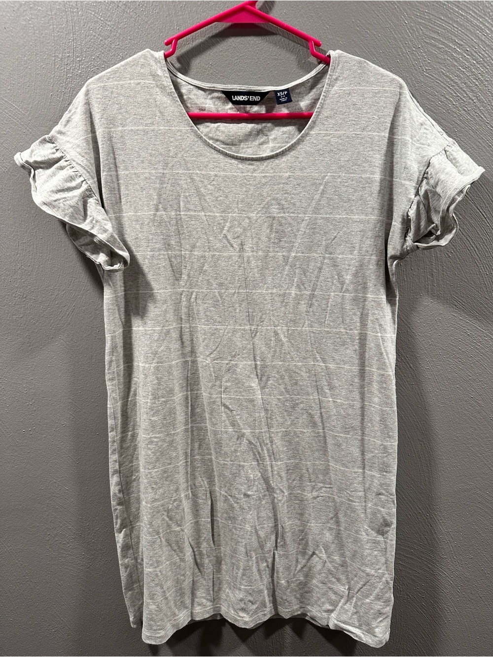 Lands' End Light Gray Short Sleeve Tee Dress with Ruffle Sleeves